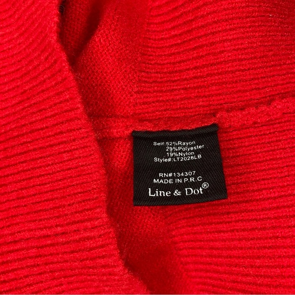 Festive Line & Dot Medium Red Sweater with Ruffles on Sleeves, Holiday Sweater - Picture 6 of 7